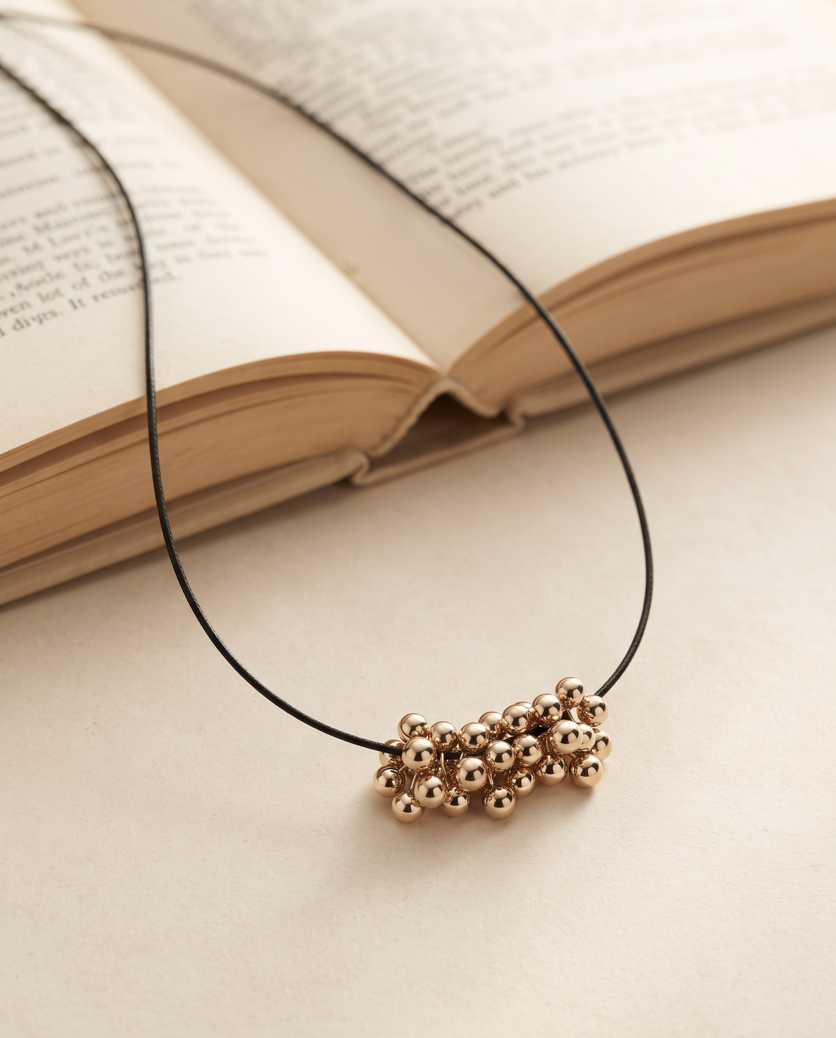 Gold Bead Cluster Cord Necklace – view 4
