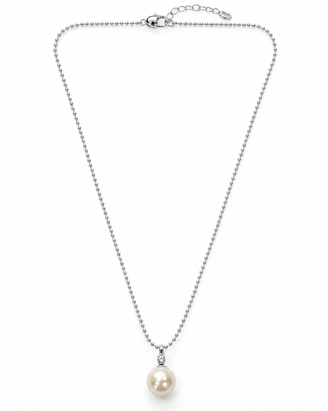 Silver Crystal Bail Pearl Drop Necklace – view 1
