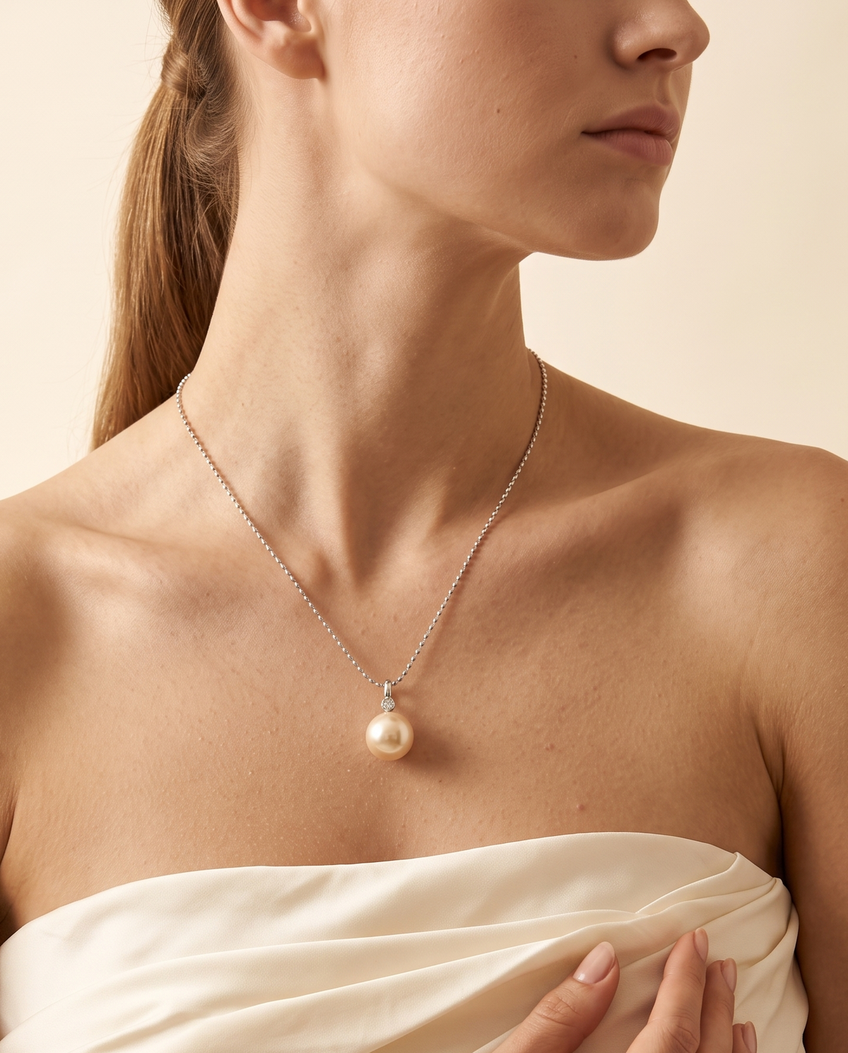 Silver Crystal Bail Pearl Drop Necklace – view 2