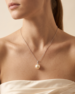 Silver Crystal Bail Pearl Drop Necklace – view 3