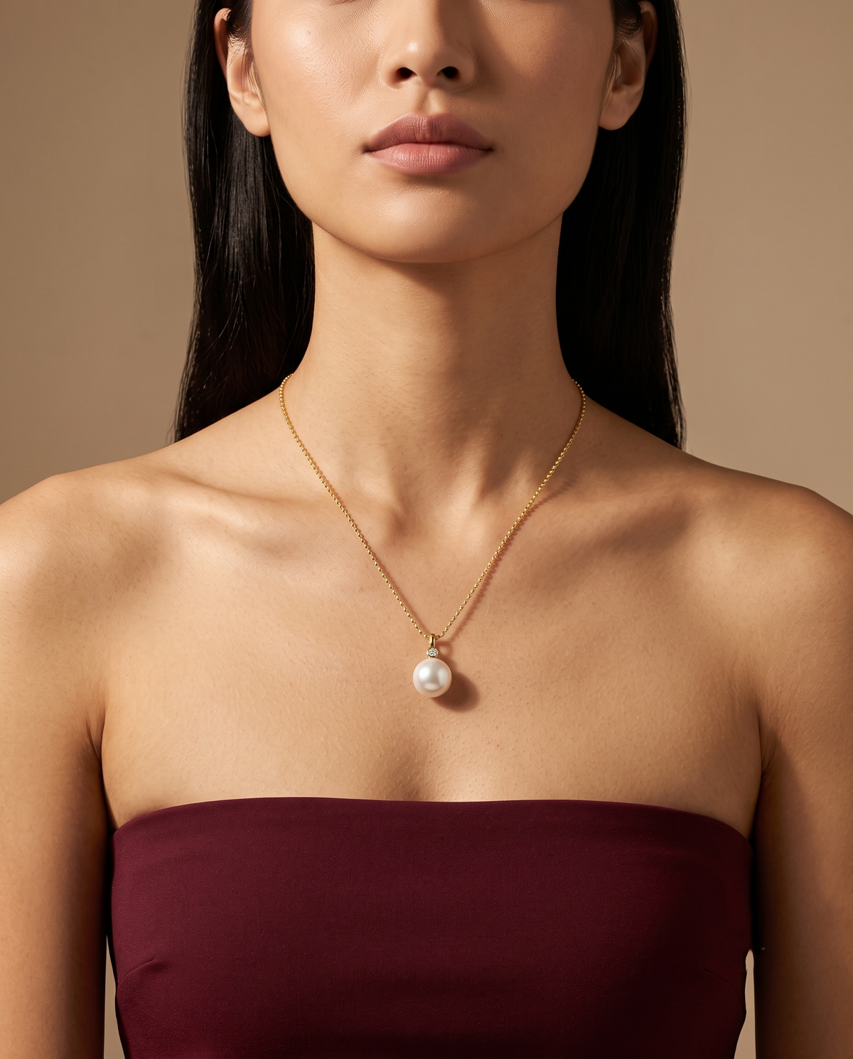 Gold Crystal Bail Pearl Drop Necklace – view 2