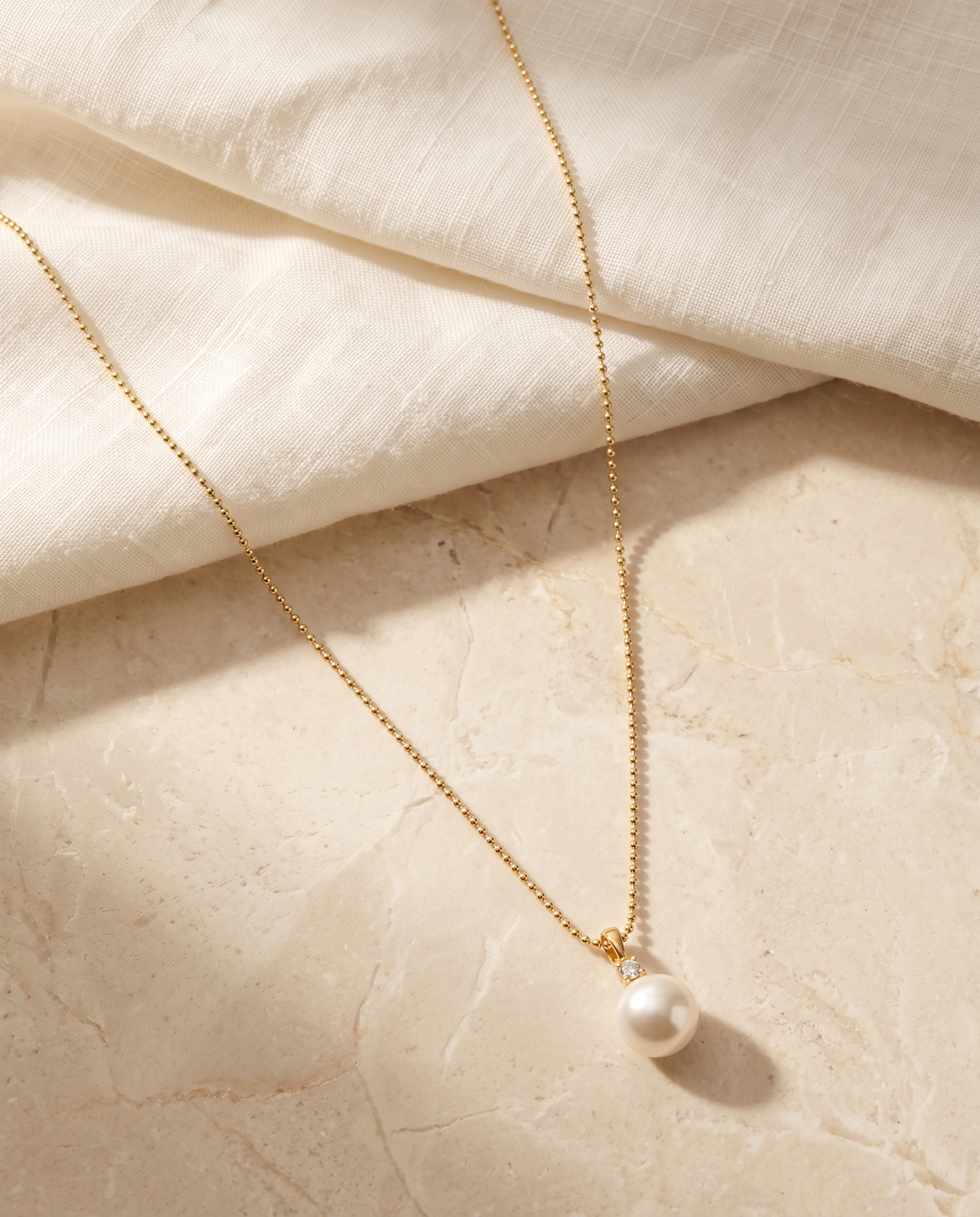 Gold Crystal Bail Pearl Drop Necklace – view 4