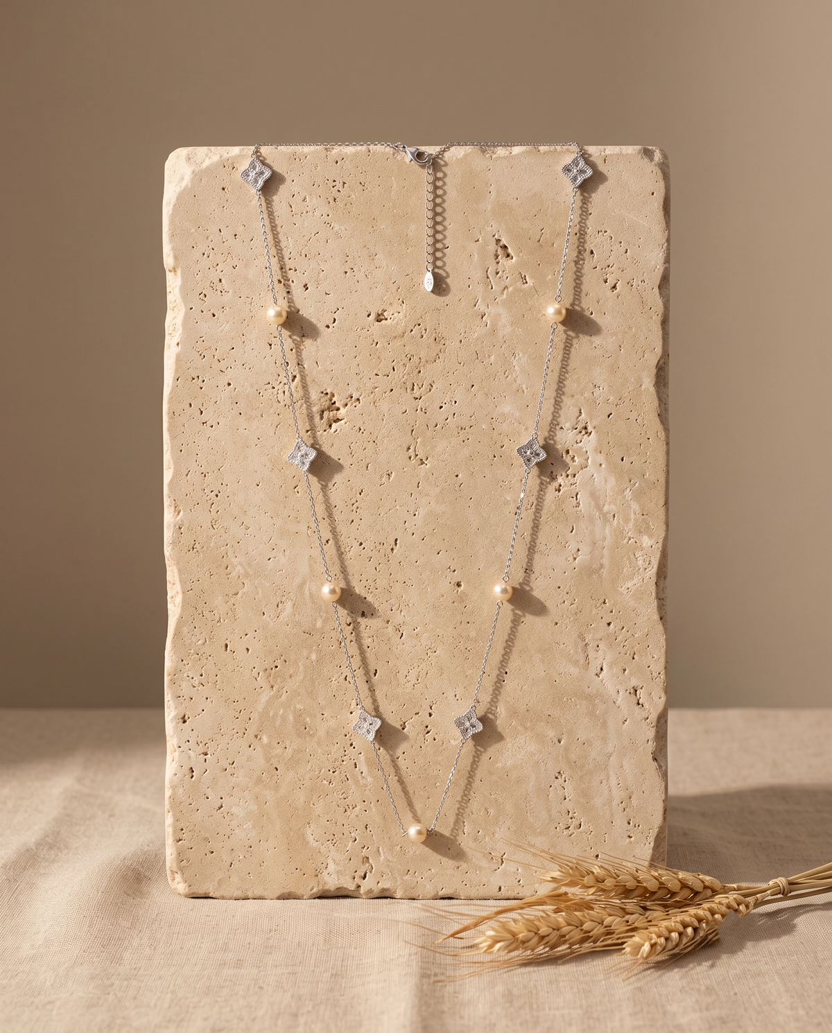 Pearl Quatrefoil Station Necklace – view 4