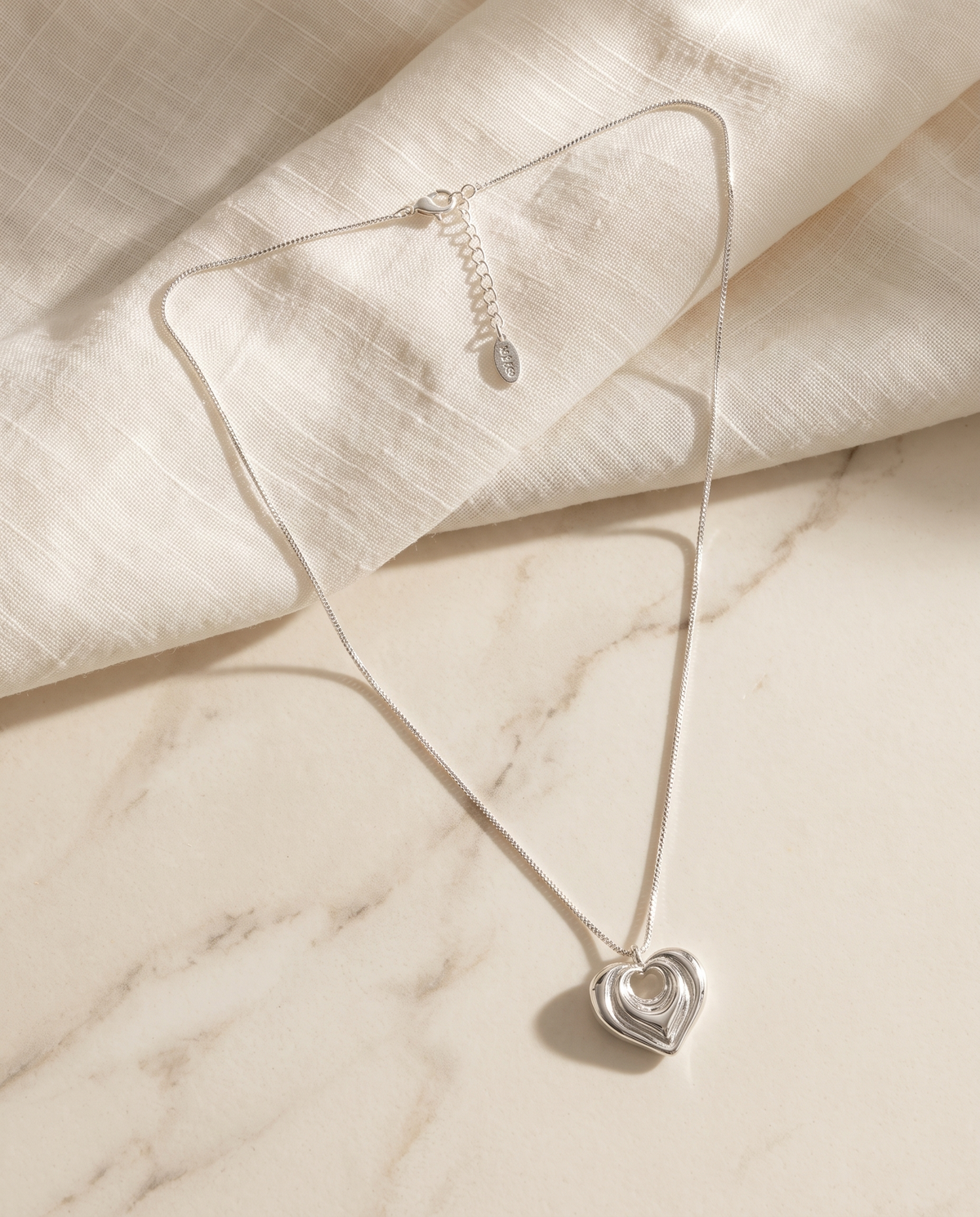 Silver Nested Ripple Heart Necklace – view 4
