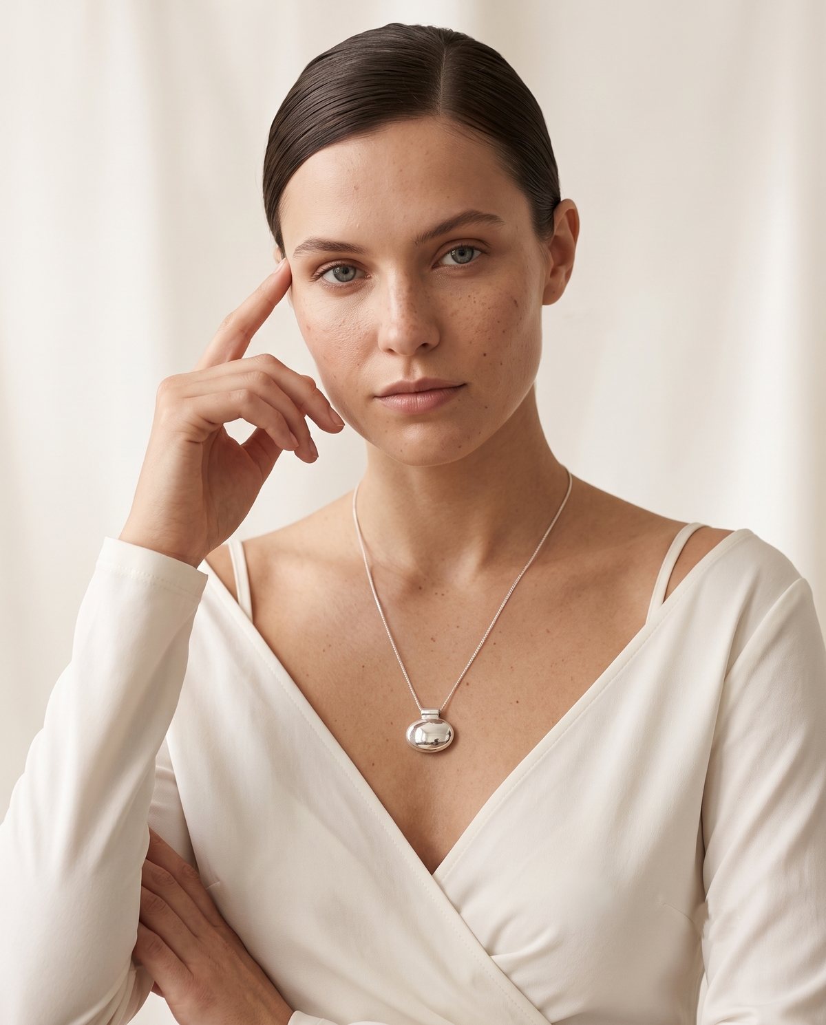 Silver Polished Pebble Pendant Necklace – view 2