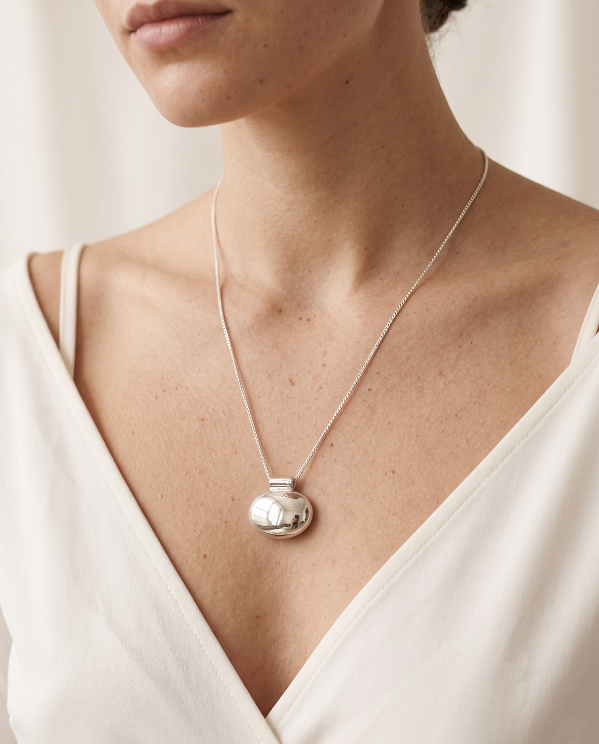 Silver Polished Pebble Pendant Necklace – view 3
