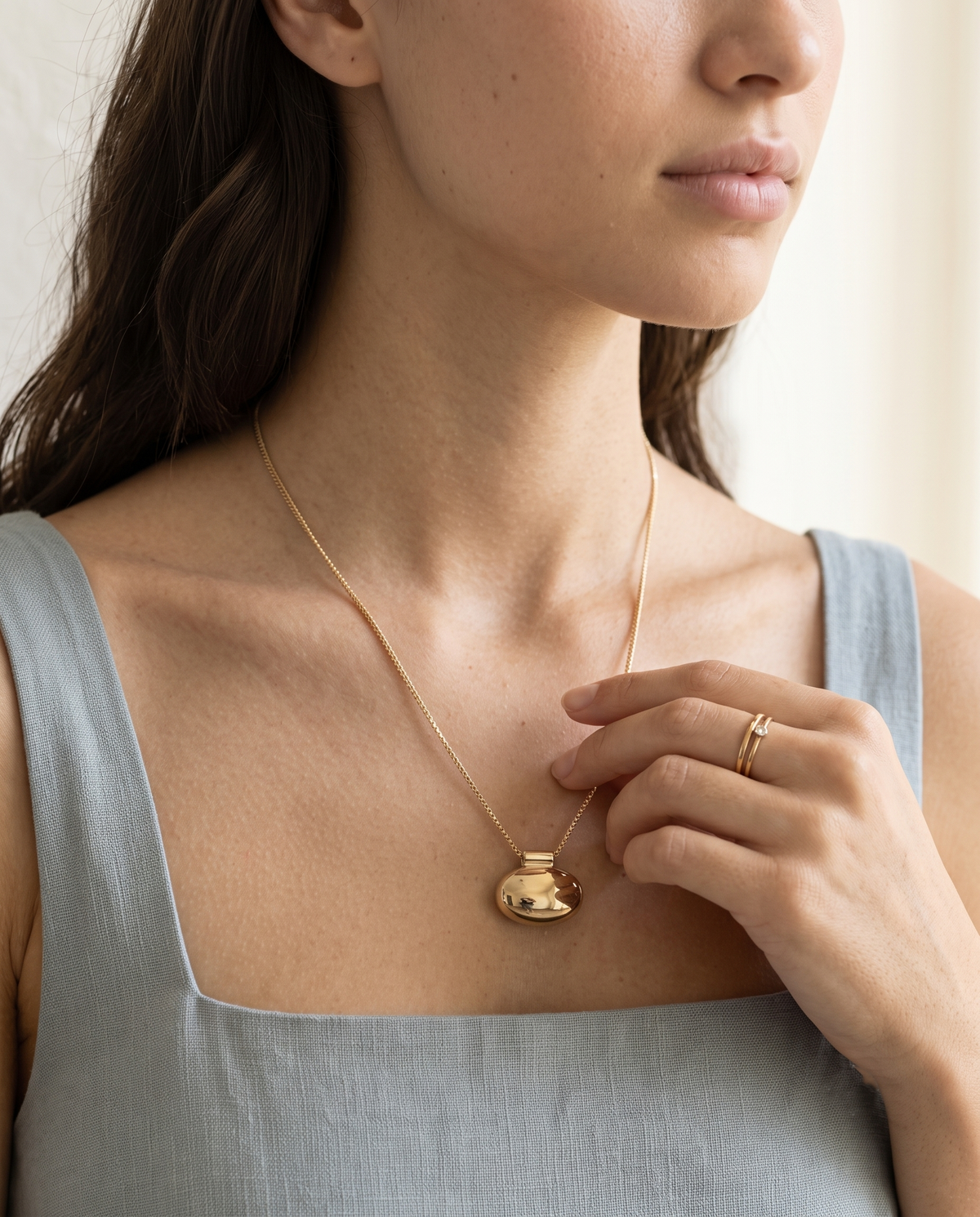 Gold Polished Pebble Pendant Necklace – view 3