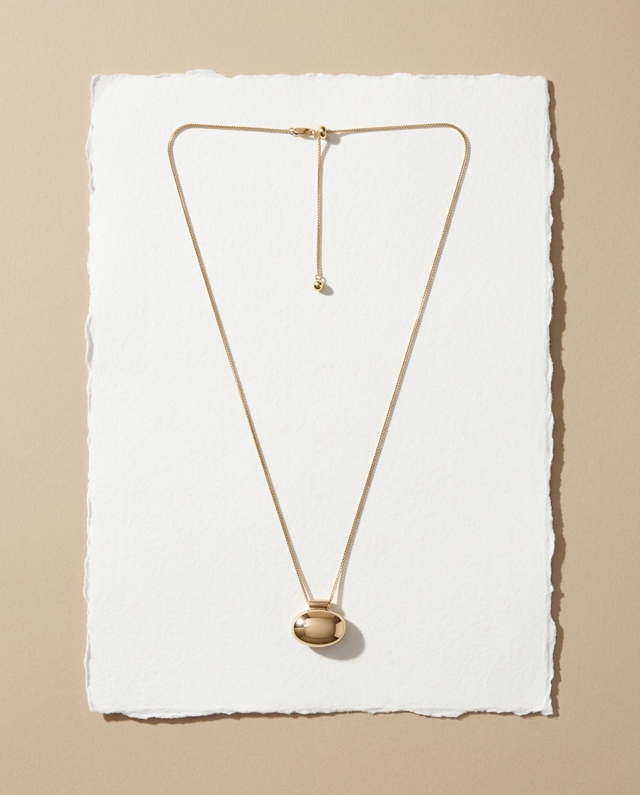 Gold Polished Pebble Pendant Necklace – view 4