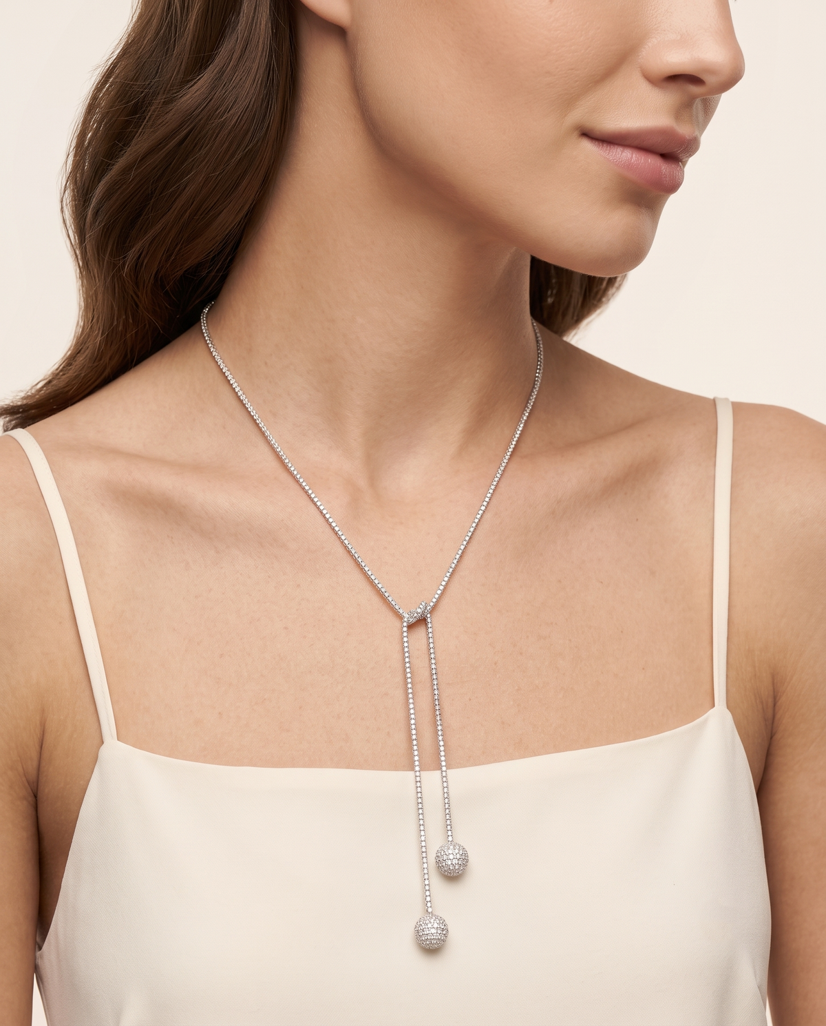 Pavé Sphere Lariat Necklace – view 2