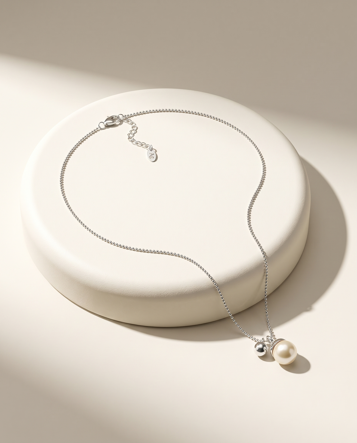Silver Capped Pearl Charm Necklace – view 4