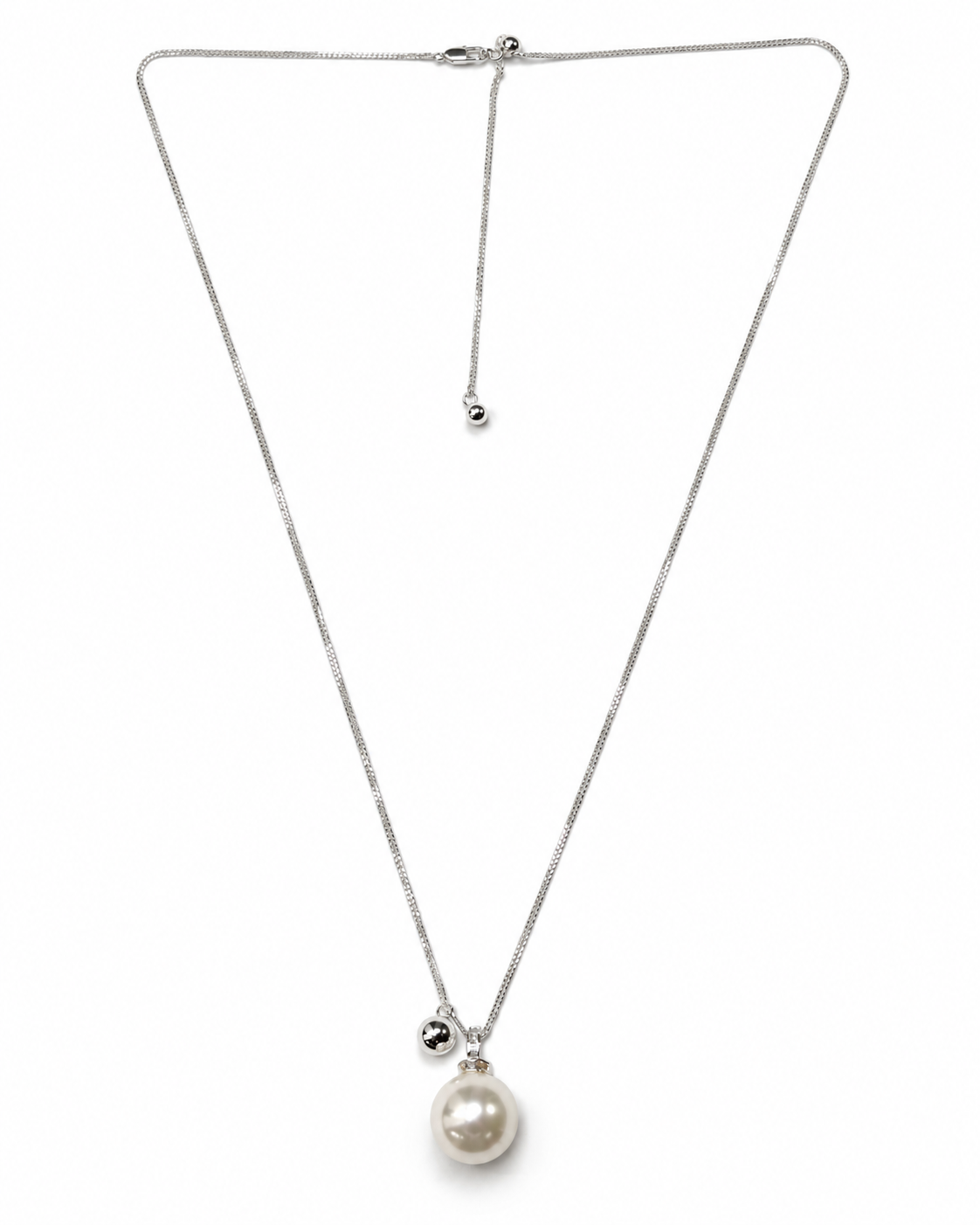 Silver Pearl and Sphere Slider Necklace – view 1