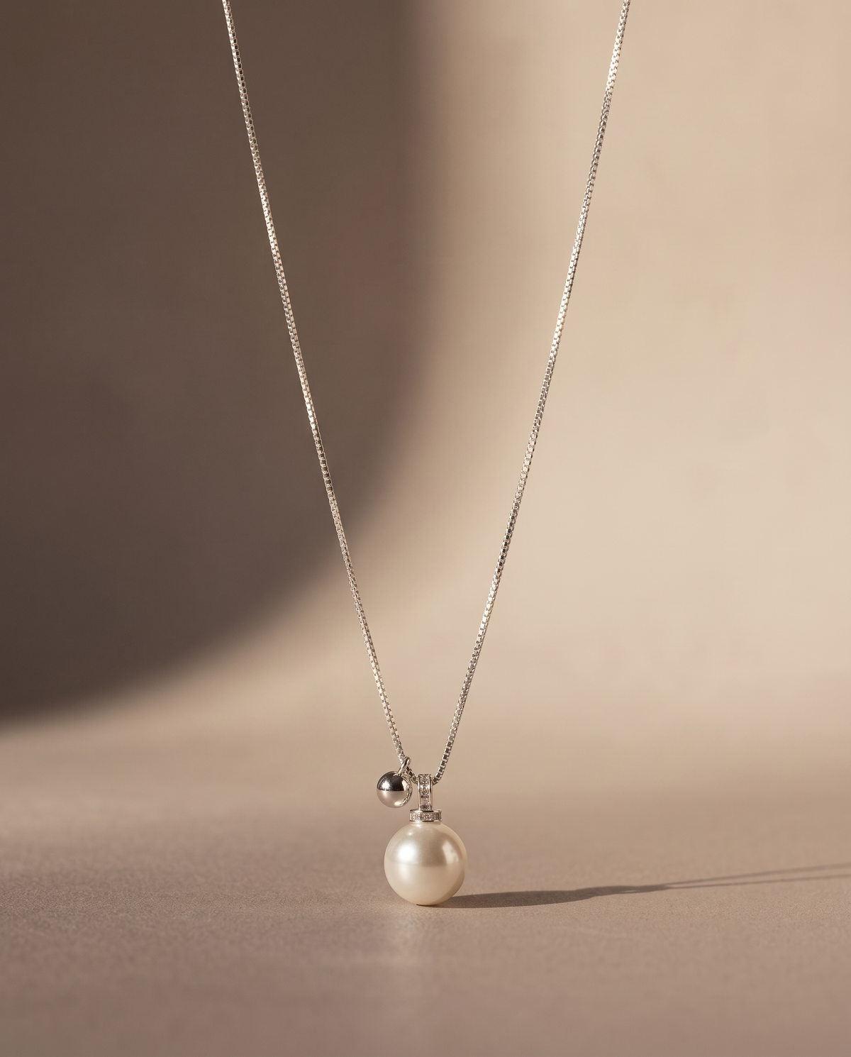 Silver Pearl and Sphere Slider Necklace – view 4