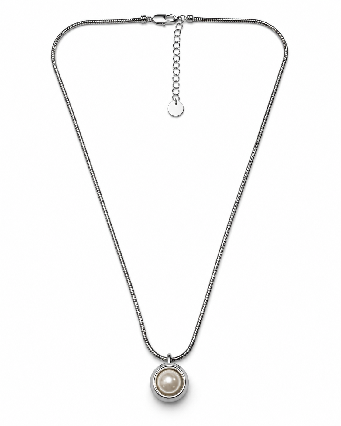 Silver Pearl Bezel Pendant Necklace – view 1
