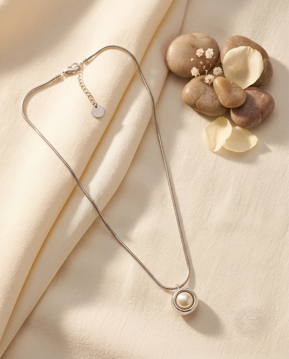 Silver Pearl Bezel Pendant Necklace – view 4