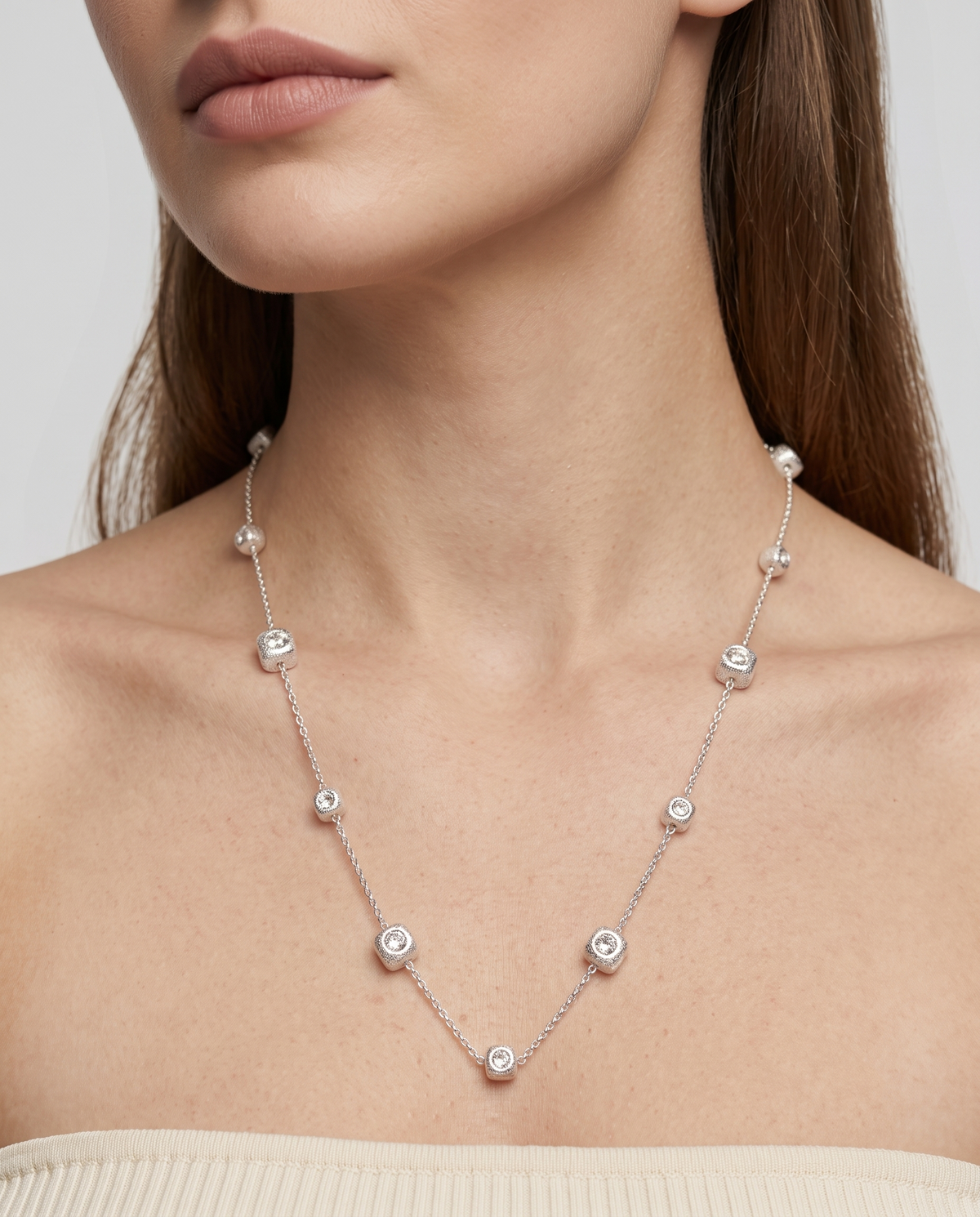 Dimpled Cube Station Necklace – view 3