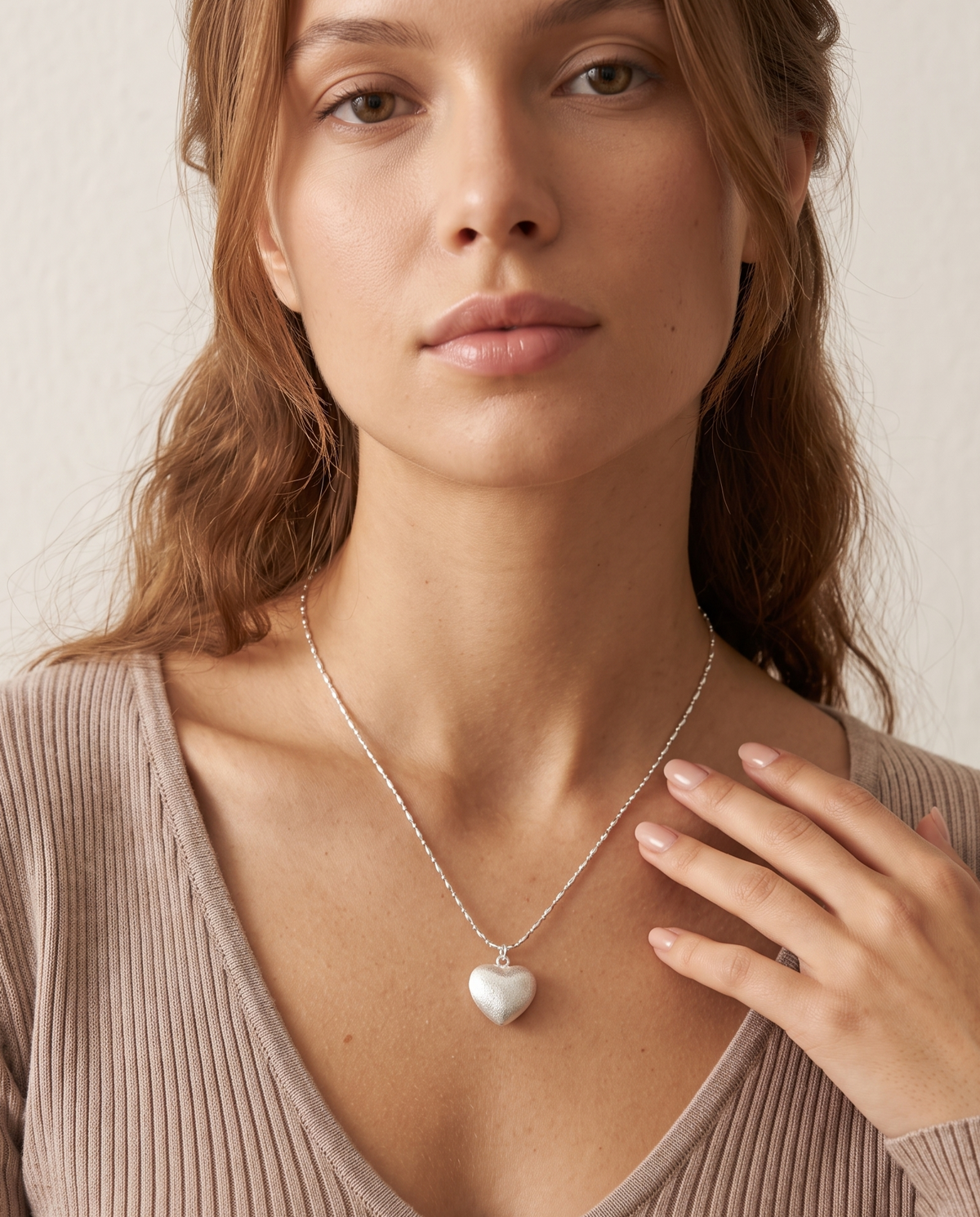 Brushed Puff Heart Necklace – view 2