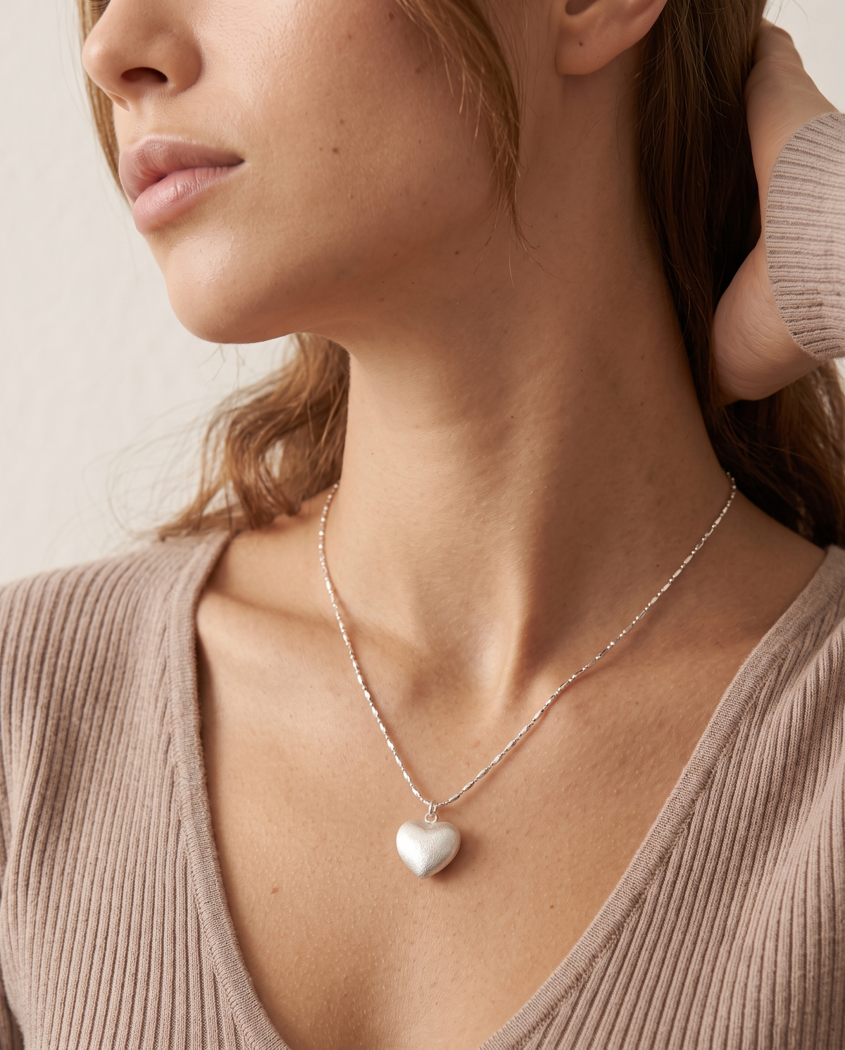 Brushed Puff Heart Necklace – view 3