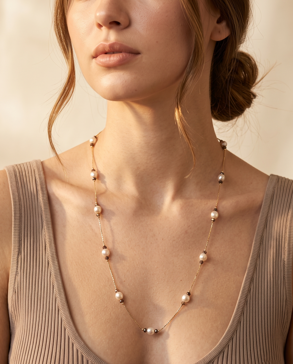 Pearl Rondelle Station Necklace – view 2
