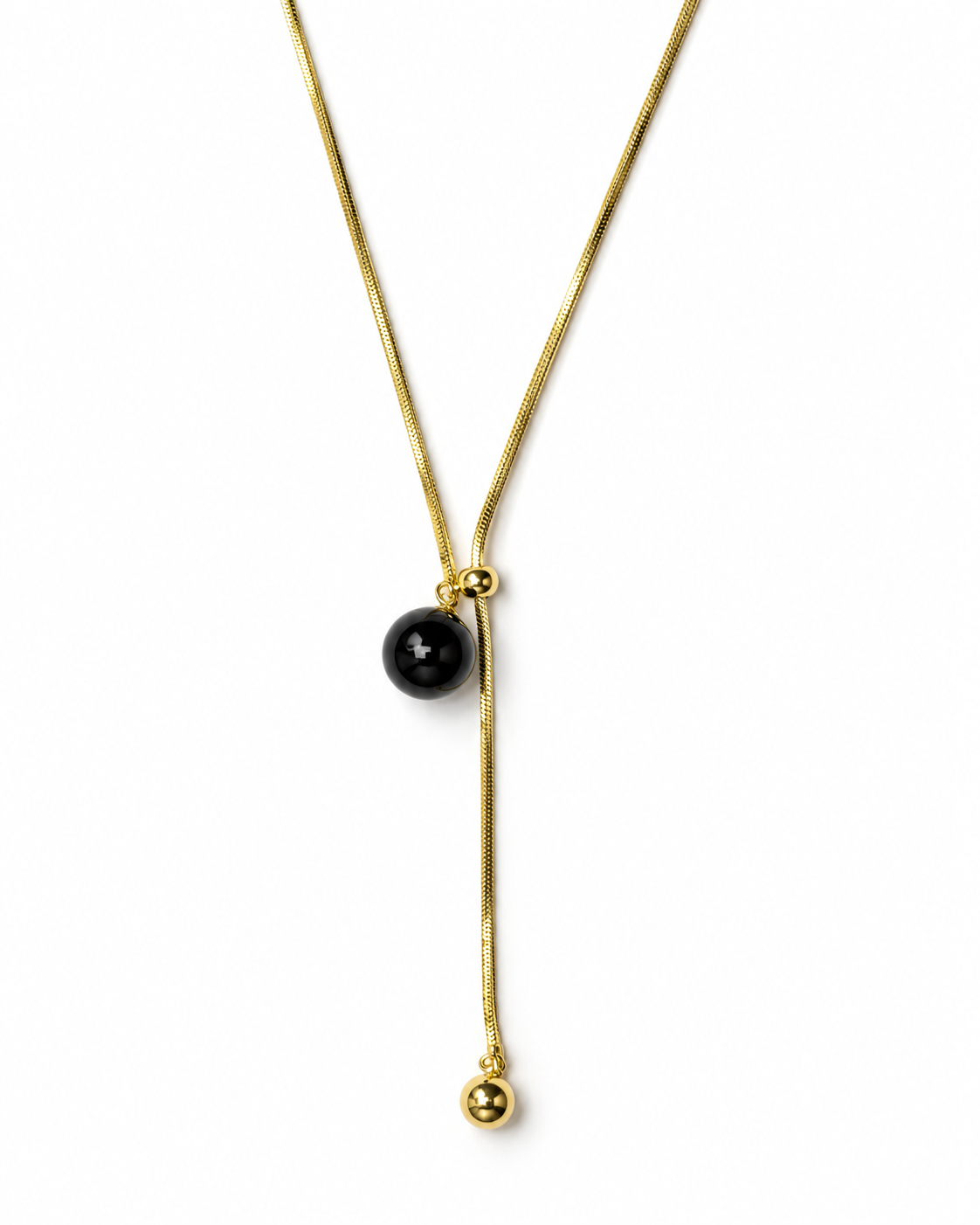 Black Bead Sphere Lariat Necklace – view 1