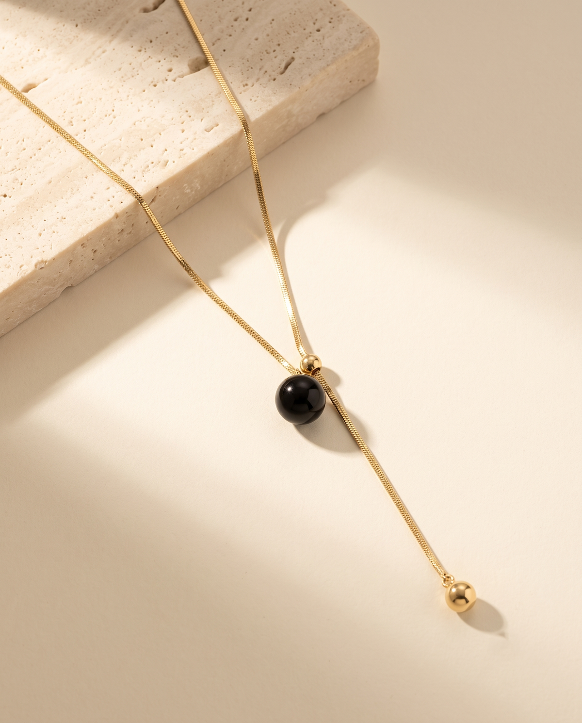 Black Bead Sphere Lariat Necklace – view 4