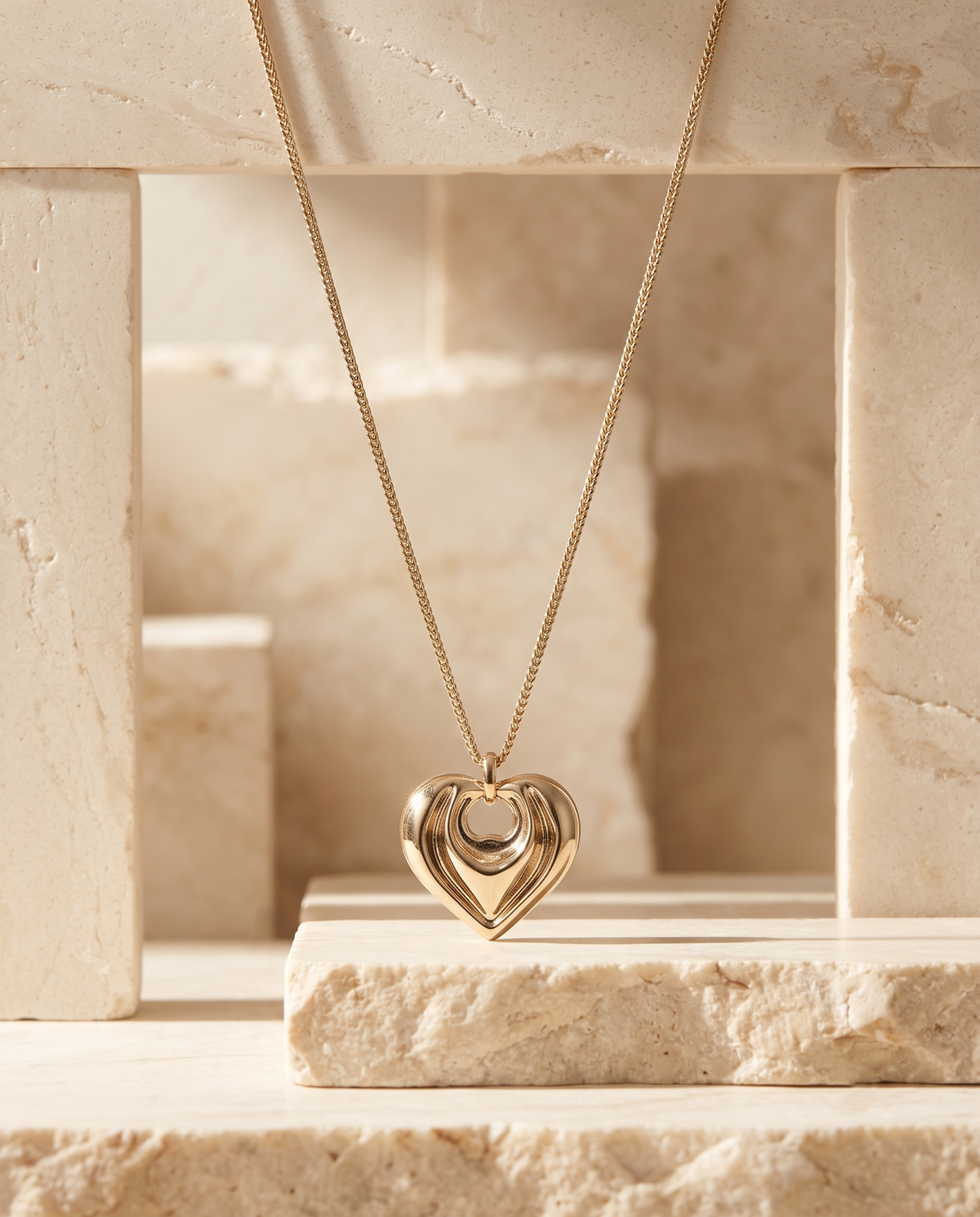 Gold Nested Ripple Heart Necklace – view 4