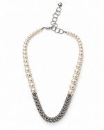 Silver Pearl Woven Chain Heart Charm Necklace – view 1