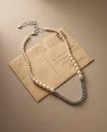 Silver Pearl Woven Chain Heart Charm Necklace – view 4