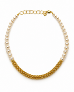 Gold Pearl Woven Chain Heart Charm Necklace – view 1