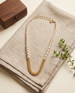 Gold Pearl Woven Chain Heart Charm Necklace – view 4