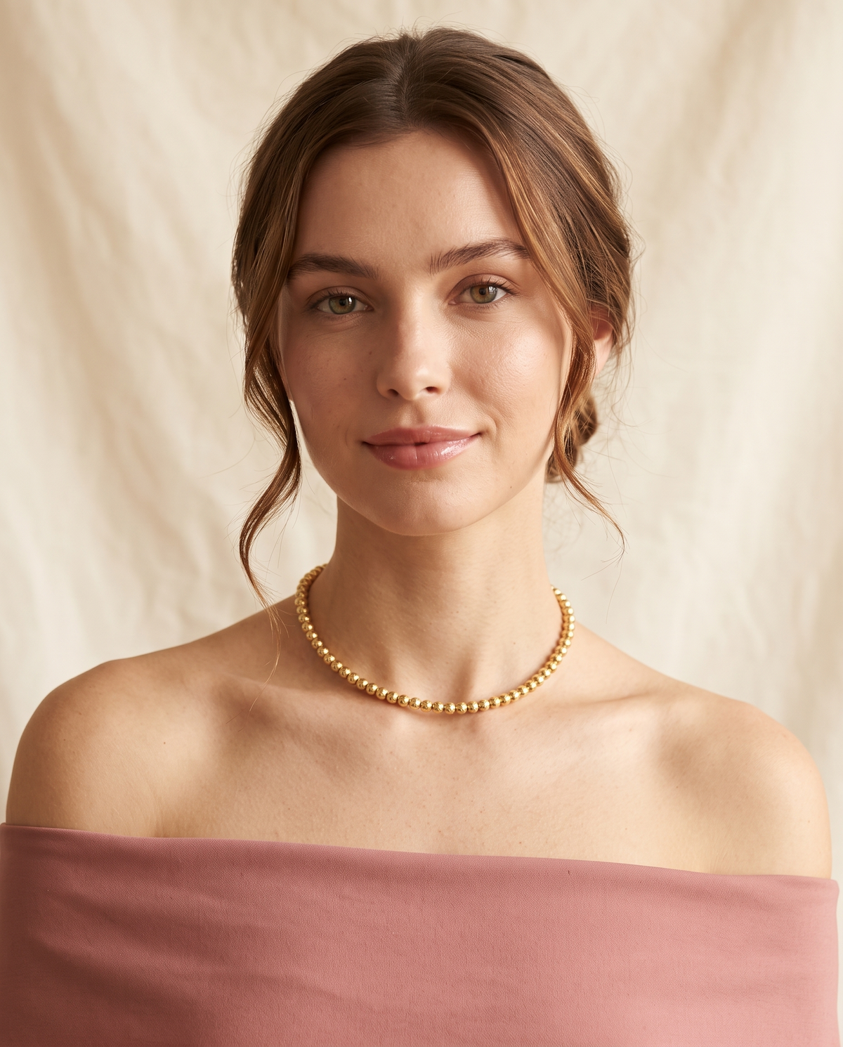 Brushed Gold Bead Strand Necklace – view 2