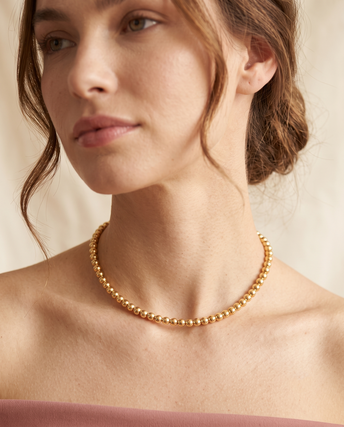 Brushed Gold Bead Strand Necklace – view 3