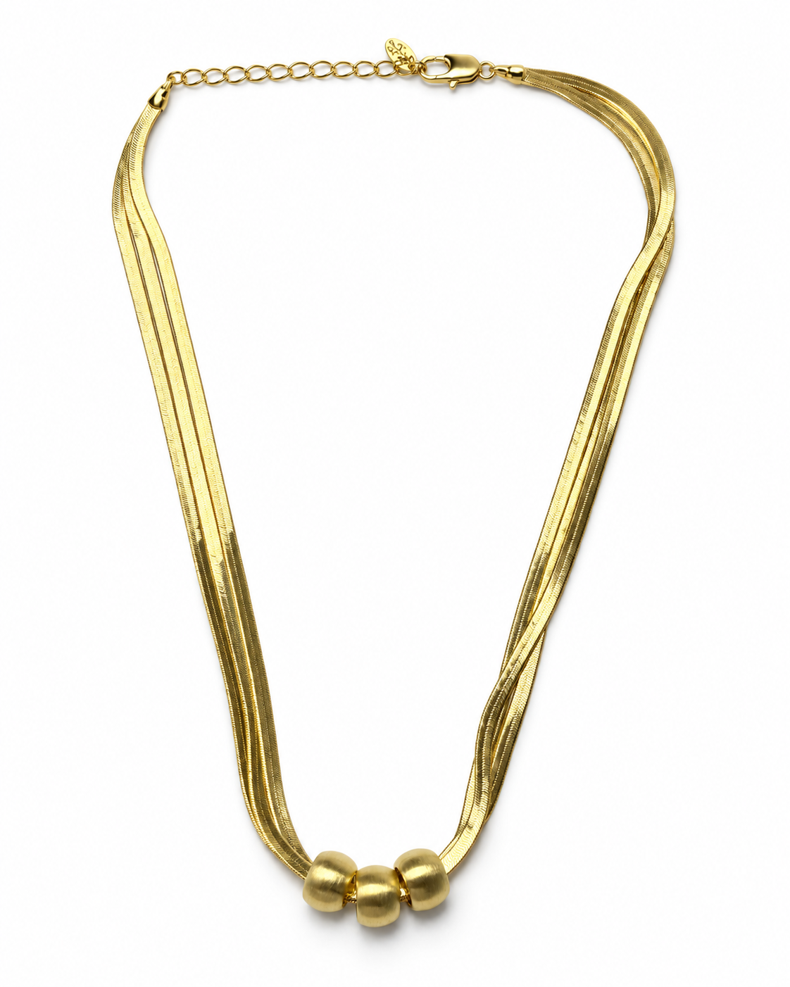 Gold Multi Strand Brushed Bead Necklace – view 1