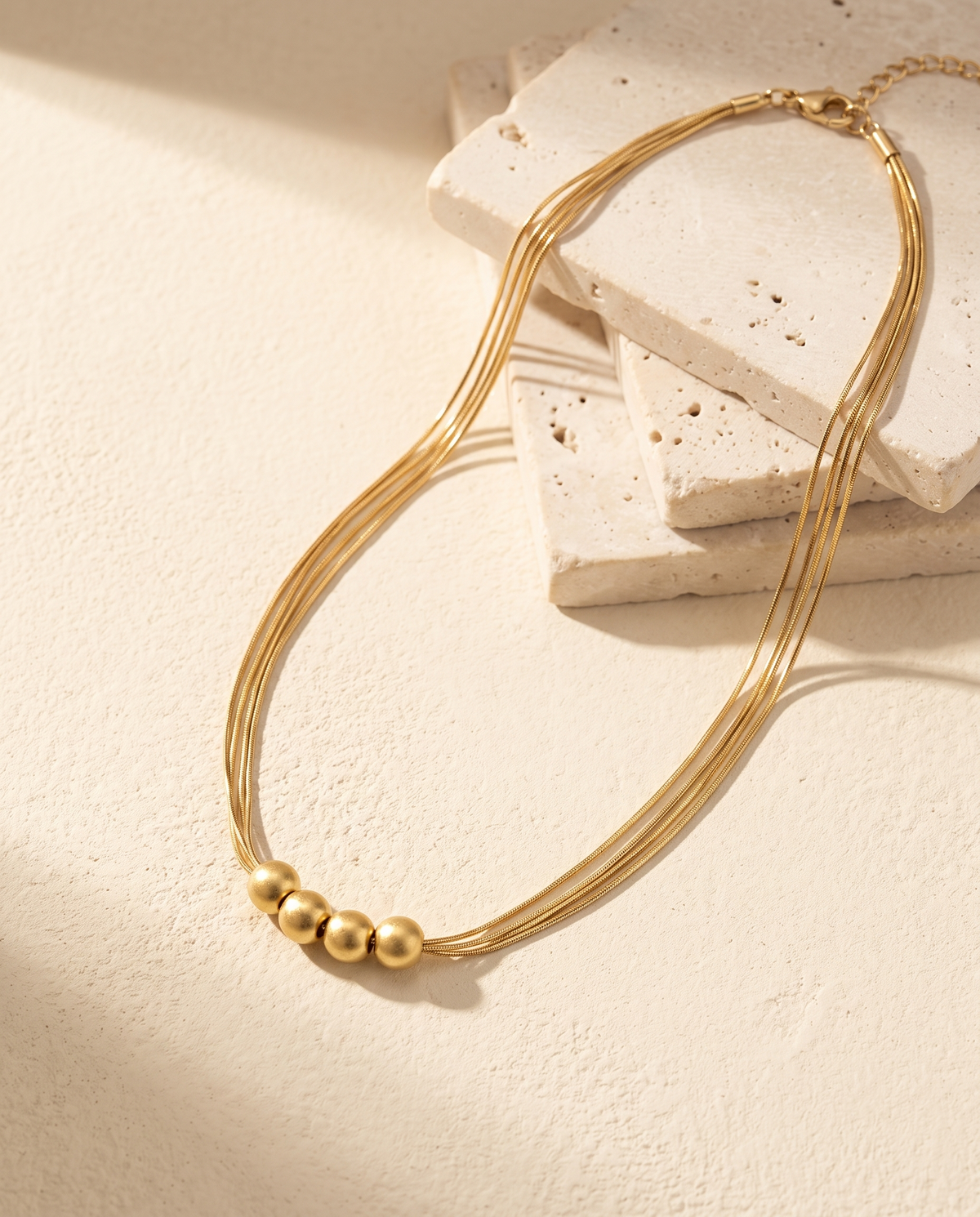 Gold Multi Strand Brushed Bead Necklace – view 4