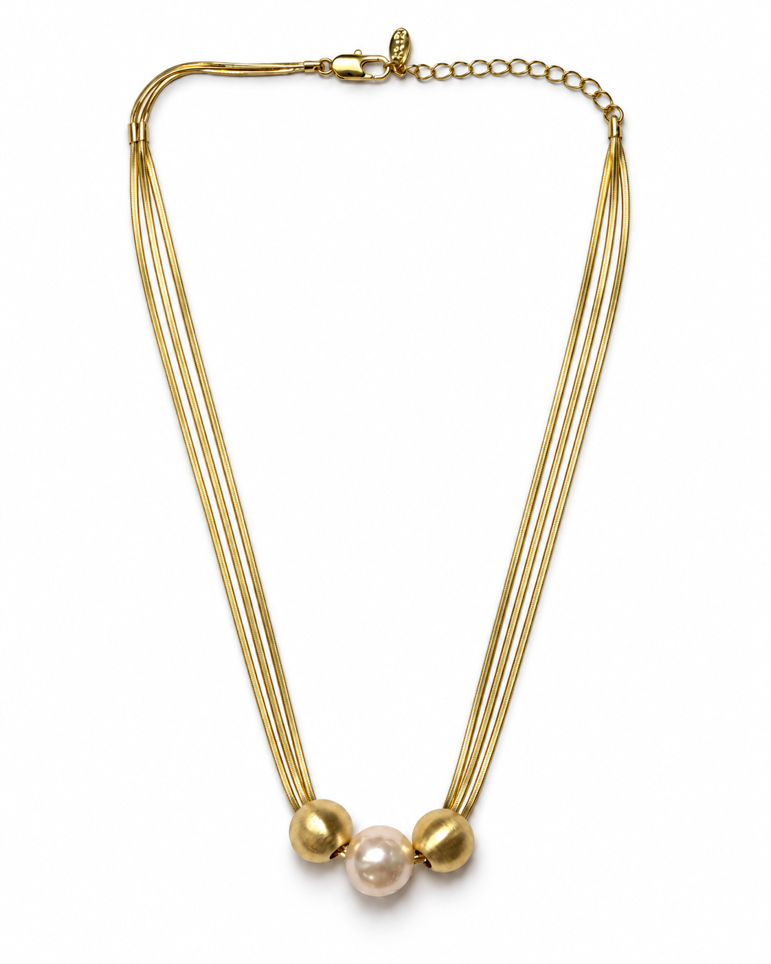 Three Strand Snake Chain Pearl Necklace – view 1