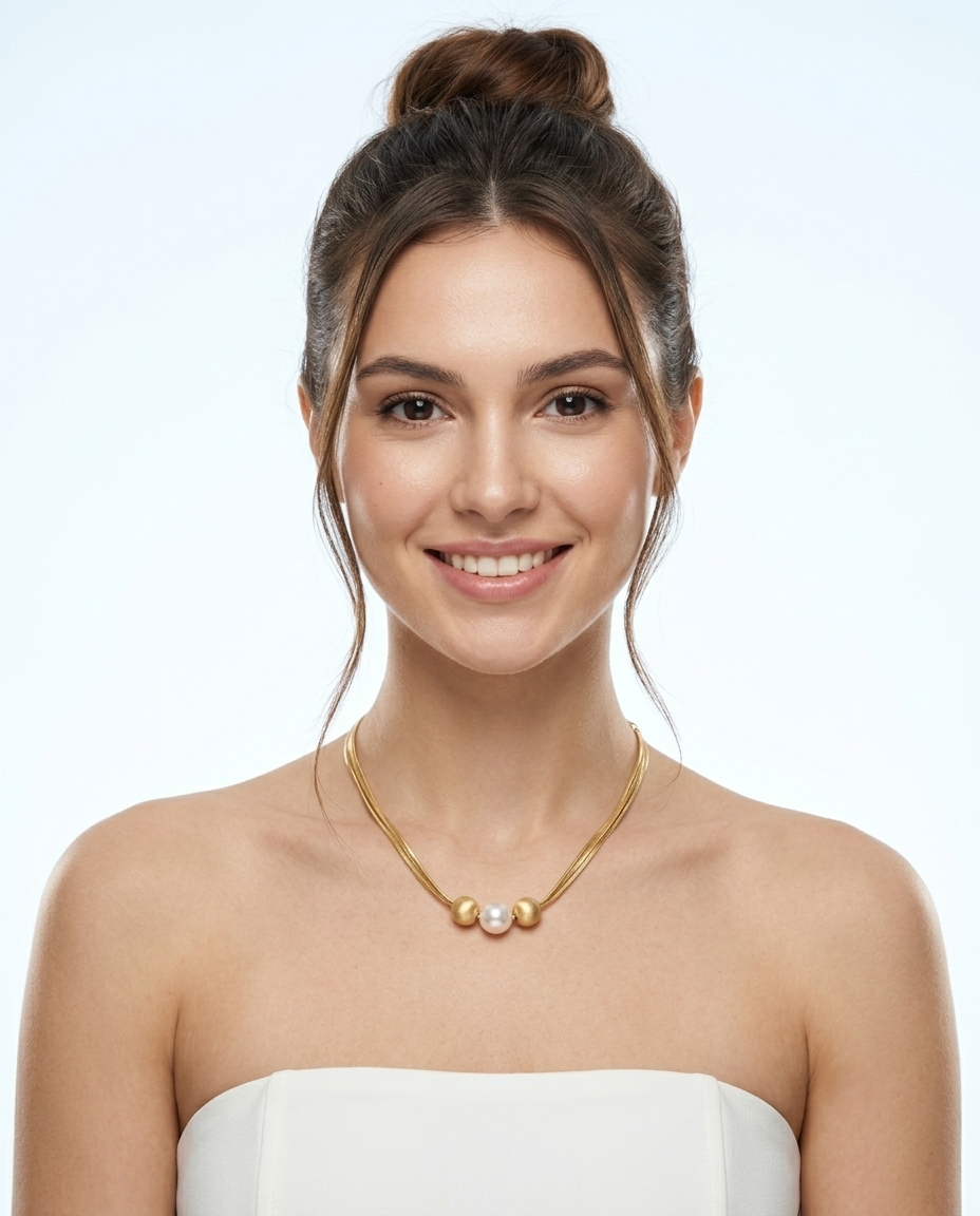 Three Strand Snake Chain Pearl Necklace – view 2