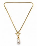 Gold T-bar Toggle Pearl Drop Necklace – view 1
