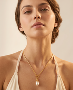 Gold T-bar Toggle Pearl Drop Necklace – view 3