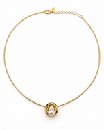 Gold Sculpted Ring Pearl Pendant Necklace – view 1