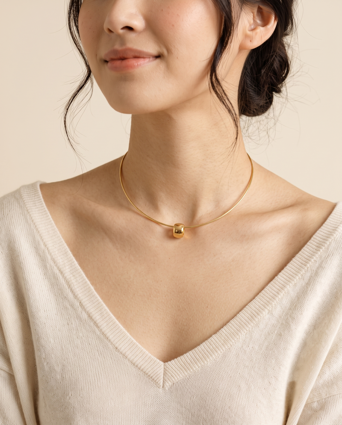 Gold Faceted Chain Barrel Bead Necklace – view 3