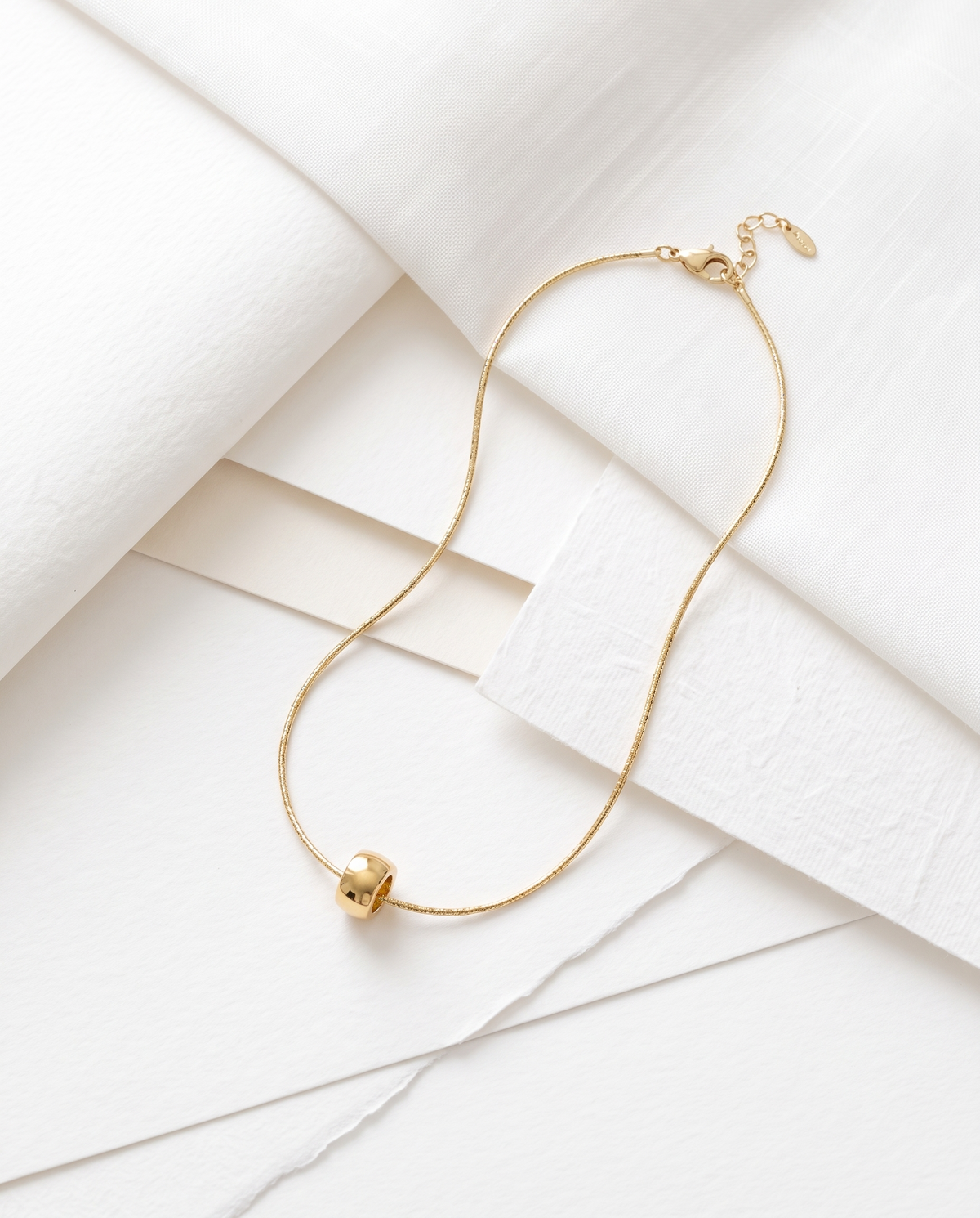 Gold Faceted Chain Barrel Bead Necklace – view 4