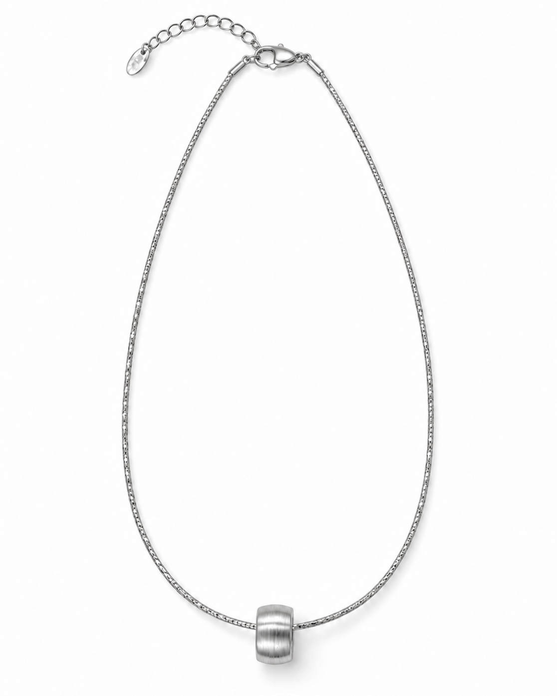 Silver Faceted Chain Barrel Bead Necklace – view 1