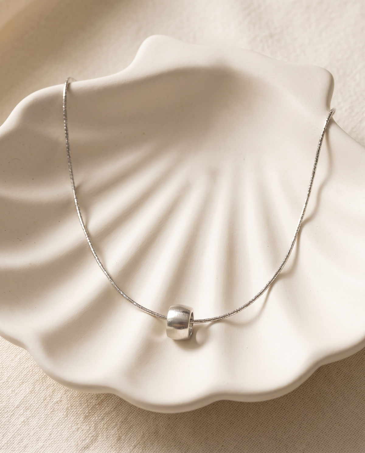 Silver Faceted Chain Barrel Bead Necklace – view 4
