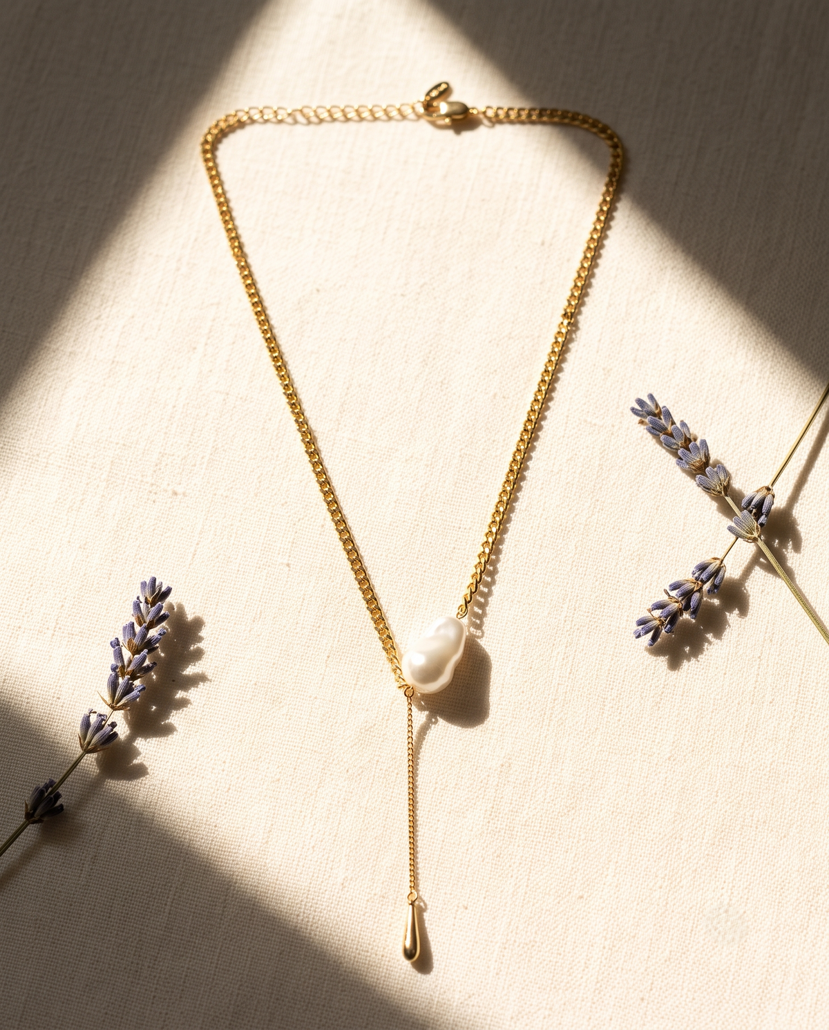 Gold Baroque Pearl Curb Chain Lariat Necklace – view 4