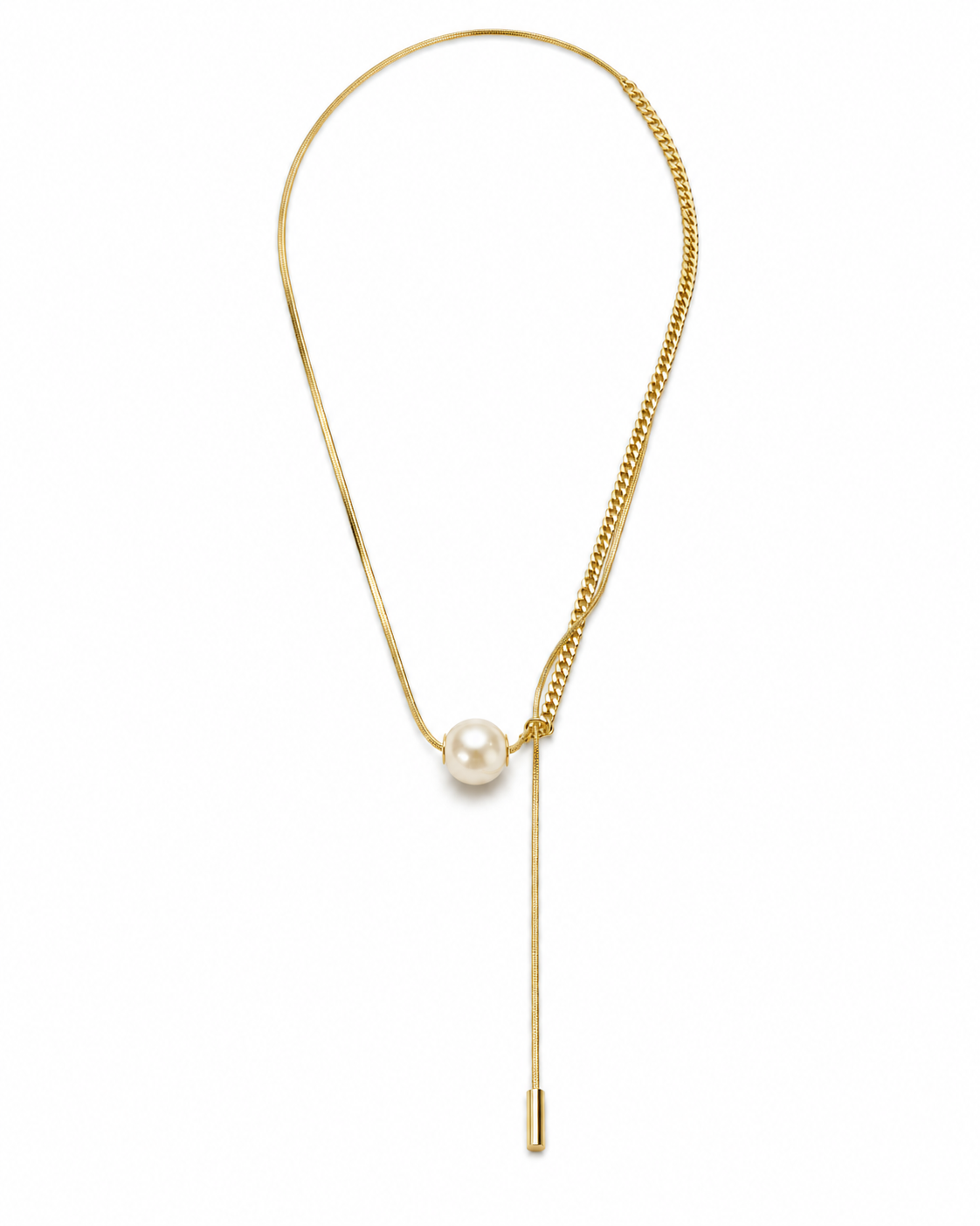 Gold Pearl Snake Curb Lariat Necklace – view 1