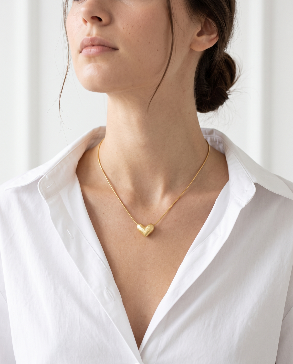 Gold Puffed Heart Pendant Necklace – view 2