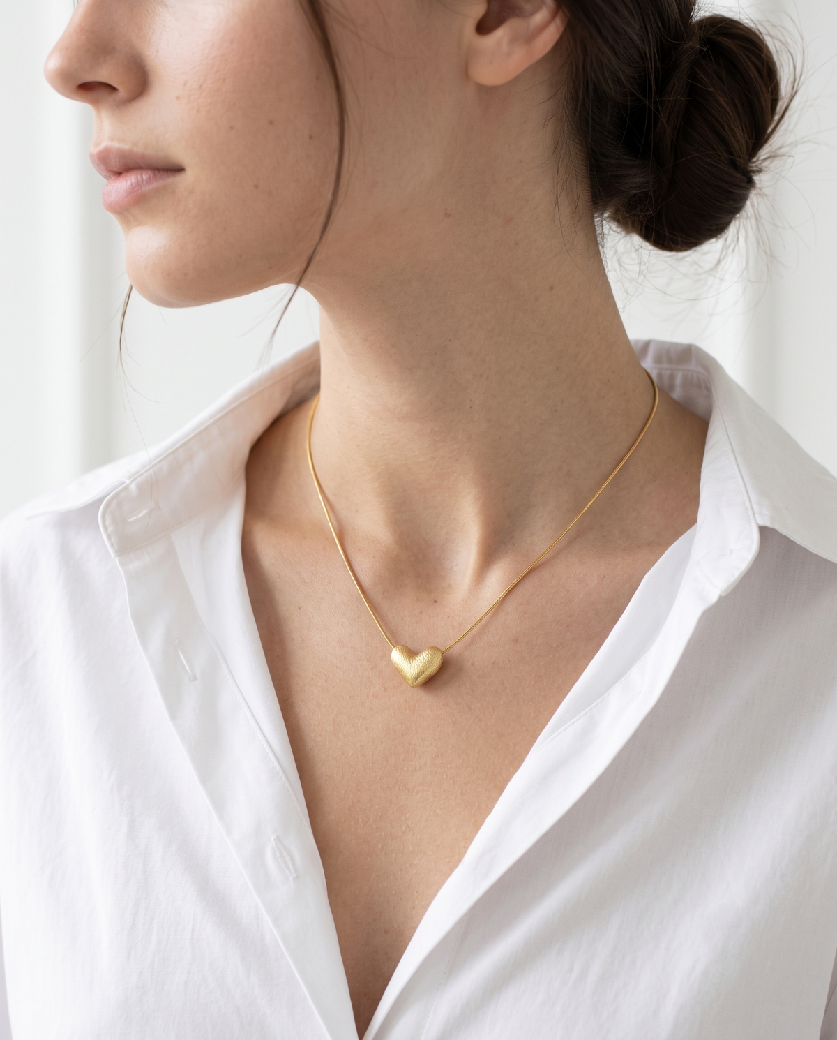 Gold Puffed Heart Pendant Necklace – view 3