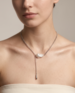 Silver Baroque Pearl Curb Chain Lariat Necklace – view 3