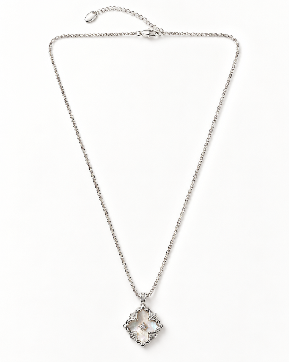 Silver Clover Inlay Pendant Necklace – view 1