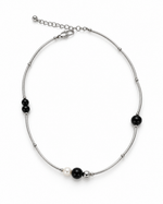 Silver Pearl Black Bead Curved Tube Necklace – view 1