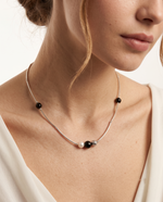 Silver Pearl Black Bead Curved Tube Necklace – view 3